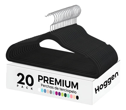 Perchas de Terciopelo Negro para Adultos X 20 Unidades