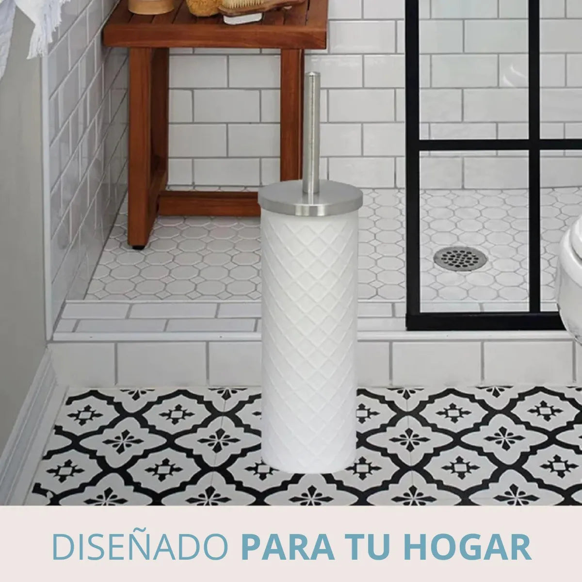 Escobilla blanca texturada para inodoro de acero inoxidable