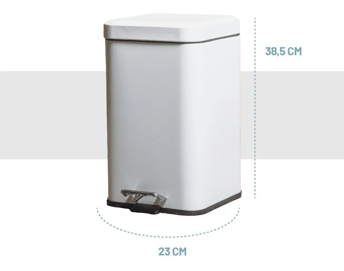 Tacho De Basura Cesto Residuo A Pedal Cuadrado 12 Lts Color Blanco