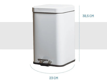 Tacho De Basura Cesto Residuo A Pedal Cuadrado 12 Lts Color Blanco