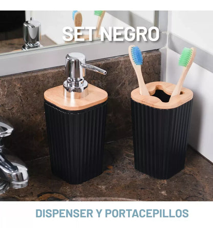 Kit dispenser negro con bambú