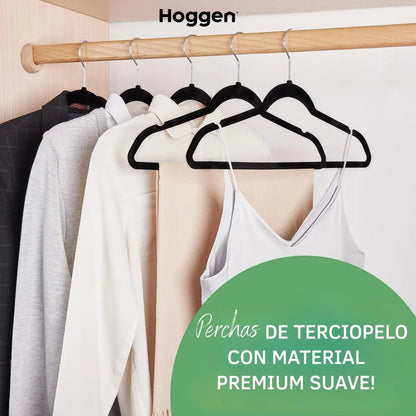 Perchas Terciopelo Adultos Antideslizante Negras X 100 Unidades