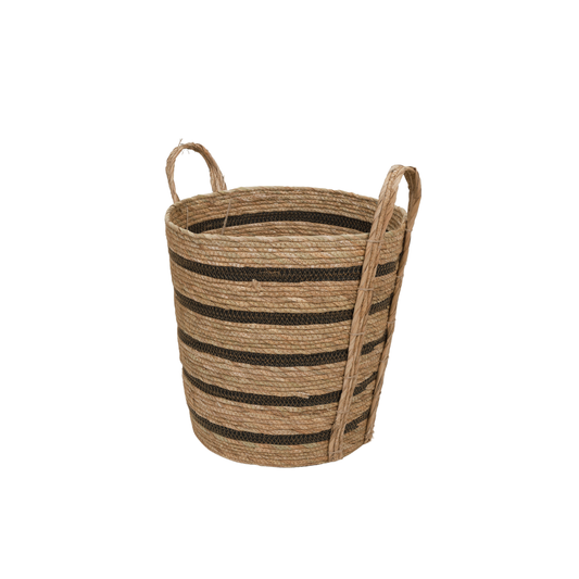 Canasto Organizador de Fibra Natural Con Manijas con Rayas
