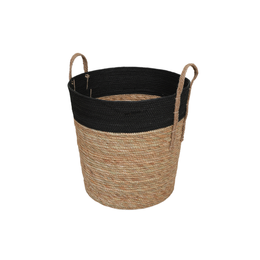 Canasto Organizador de Fibra Natural Con Manijas Bicolor