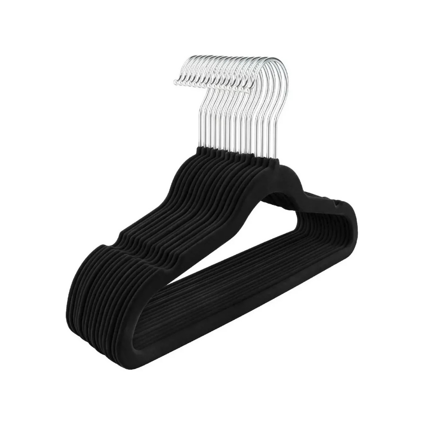 Perchas Terciopelo Negro Kids Niños Antideslizante X 20 Unidades