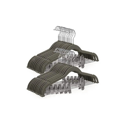 Perchas terciopelo adultos gris con clip x 10 unidades