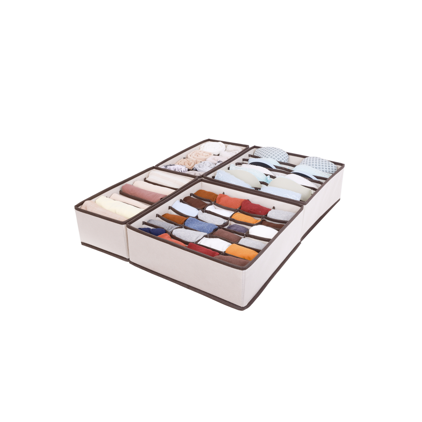 Set X4 Organizador Ropa Interior Separador Cajon Tela Beige