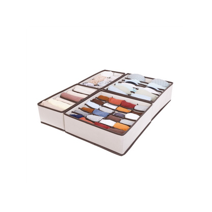 Set X4 Organizador Ropa Interior Separador Cajon Tela Beige