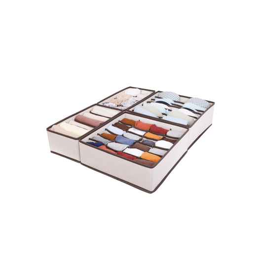 Set X4 Organizador Ropa Interior Separador Cajon Tela Beige