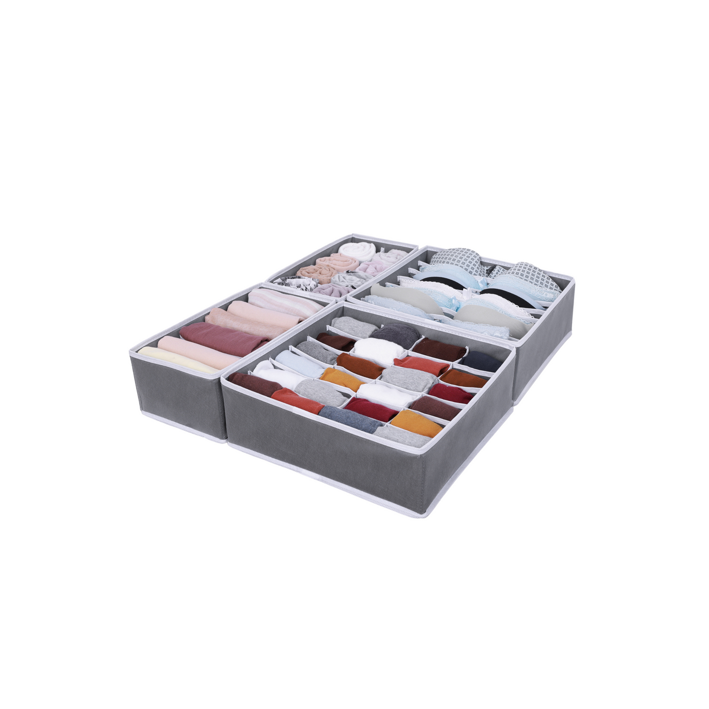Set X4 Organizador Ropa Interior Separador Cajon Tela Gris