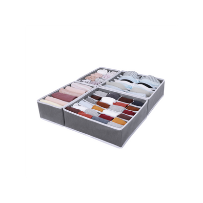 Set X4 Organizador Ropa Interior Separador Cajon Tela Gris