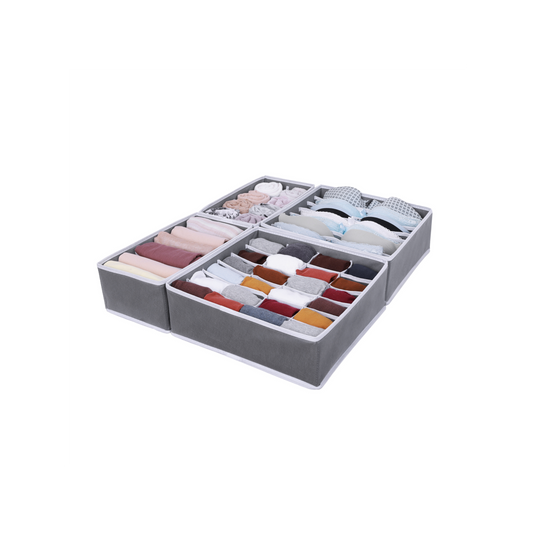 Set X4 Organizador Ropa Interior Separador Cajon Tela Gris