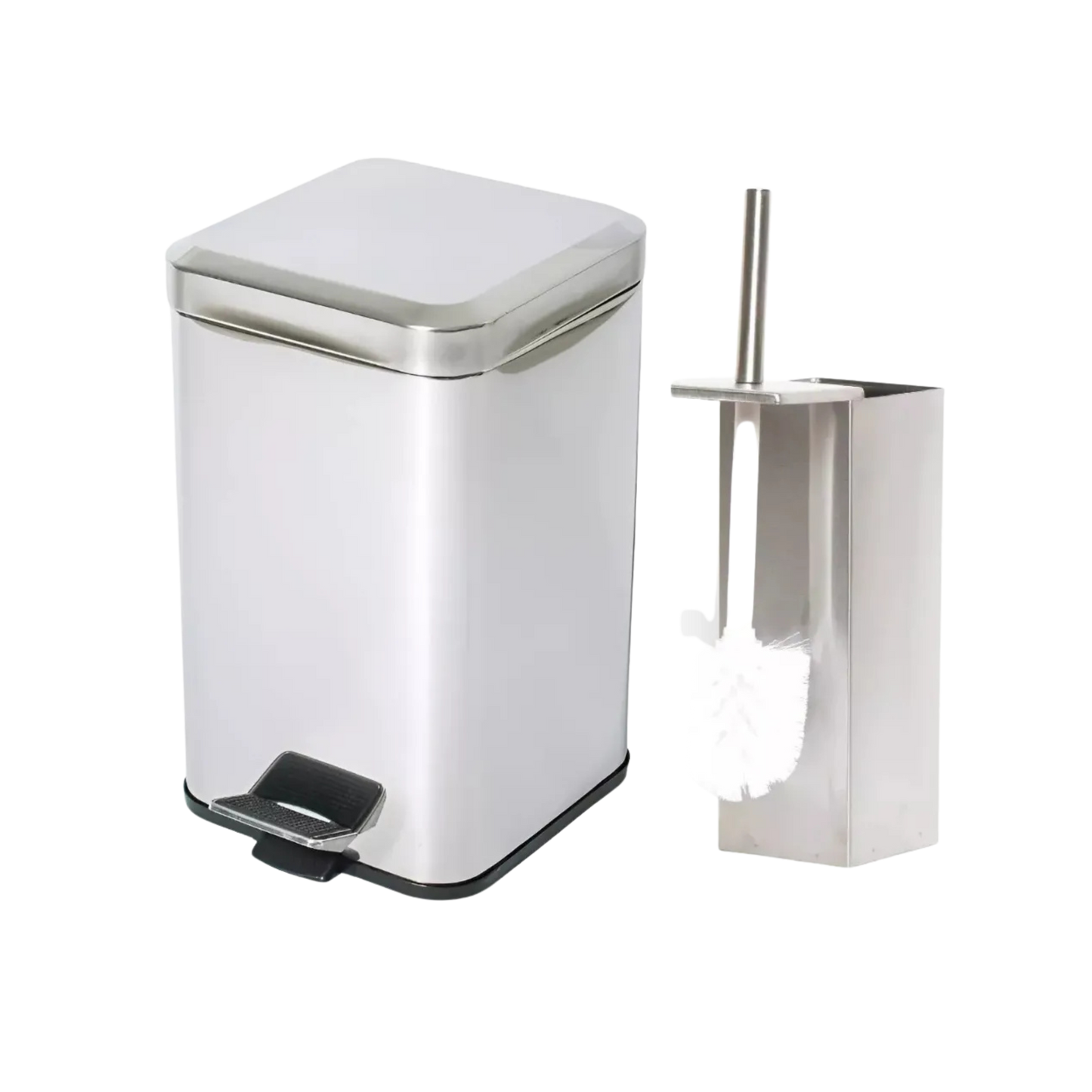 Set Cesto Basura 6 Lts + Escobilla Cepillo Baño Cuadrado