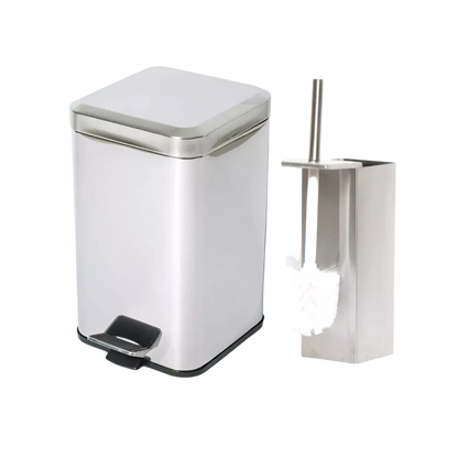 Set Cesto Basura 6 Lts + Escobilla Cepillo Baño Cuadrado