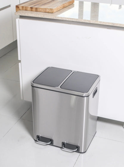 Cesto a pedal doble compartimento acero inoxidable 48 lts