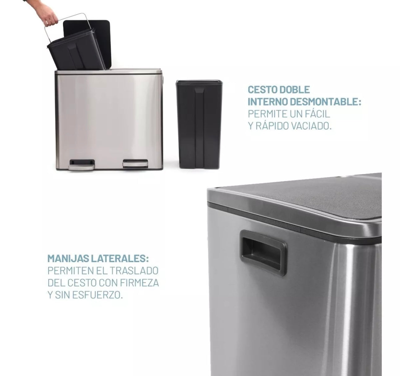 Cesto a pedal doble compartimento acero inoxidable 48 lts