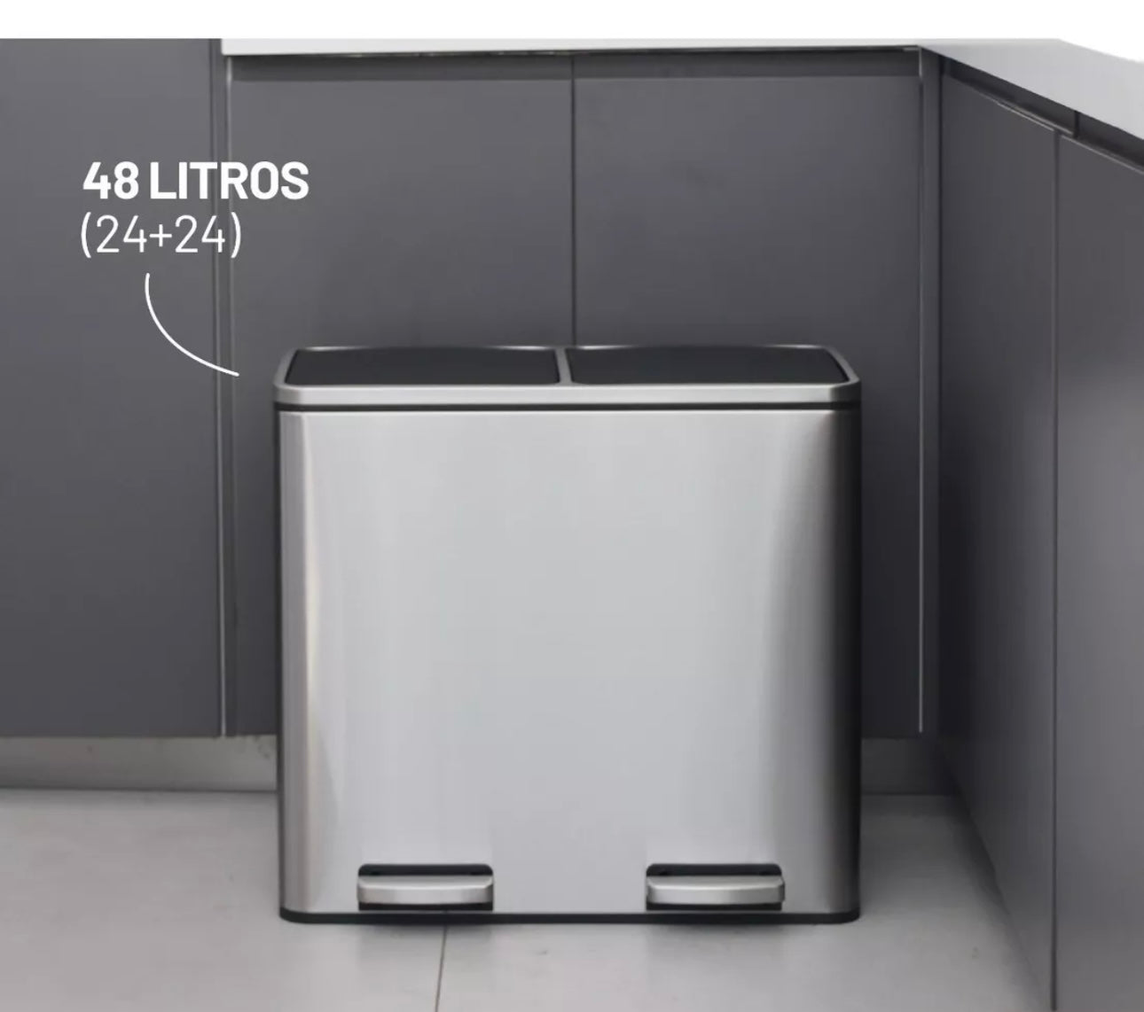 Cesto a pedal doble compartimento acero inoxidable 48 lts