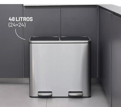 Cesto a pedal doble compartimento acero inoxidable 48 lts