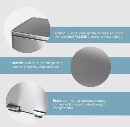 Cesto a pedal doble compartimento acero inoxidable 48 lts