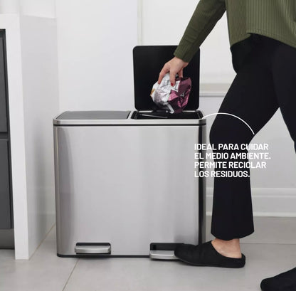 Cesto a pedal doble compartimento acero inoxidable 48 lts