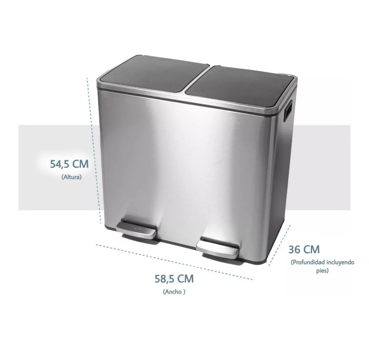 Cesto a pedal doble compartimento acero inoxidable 48 lts