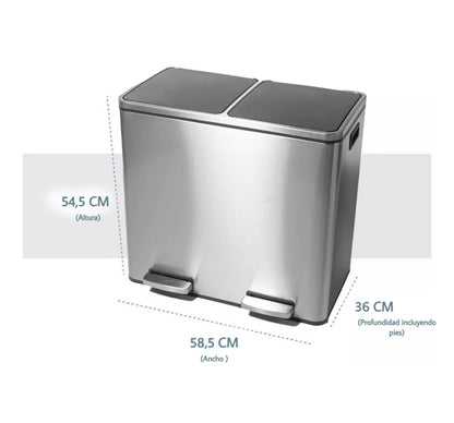 Cesto a pedal doble compartimento acero inoxidable 48 lts