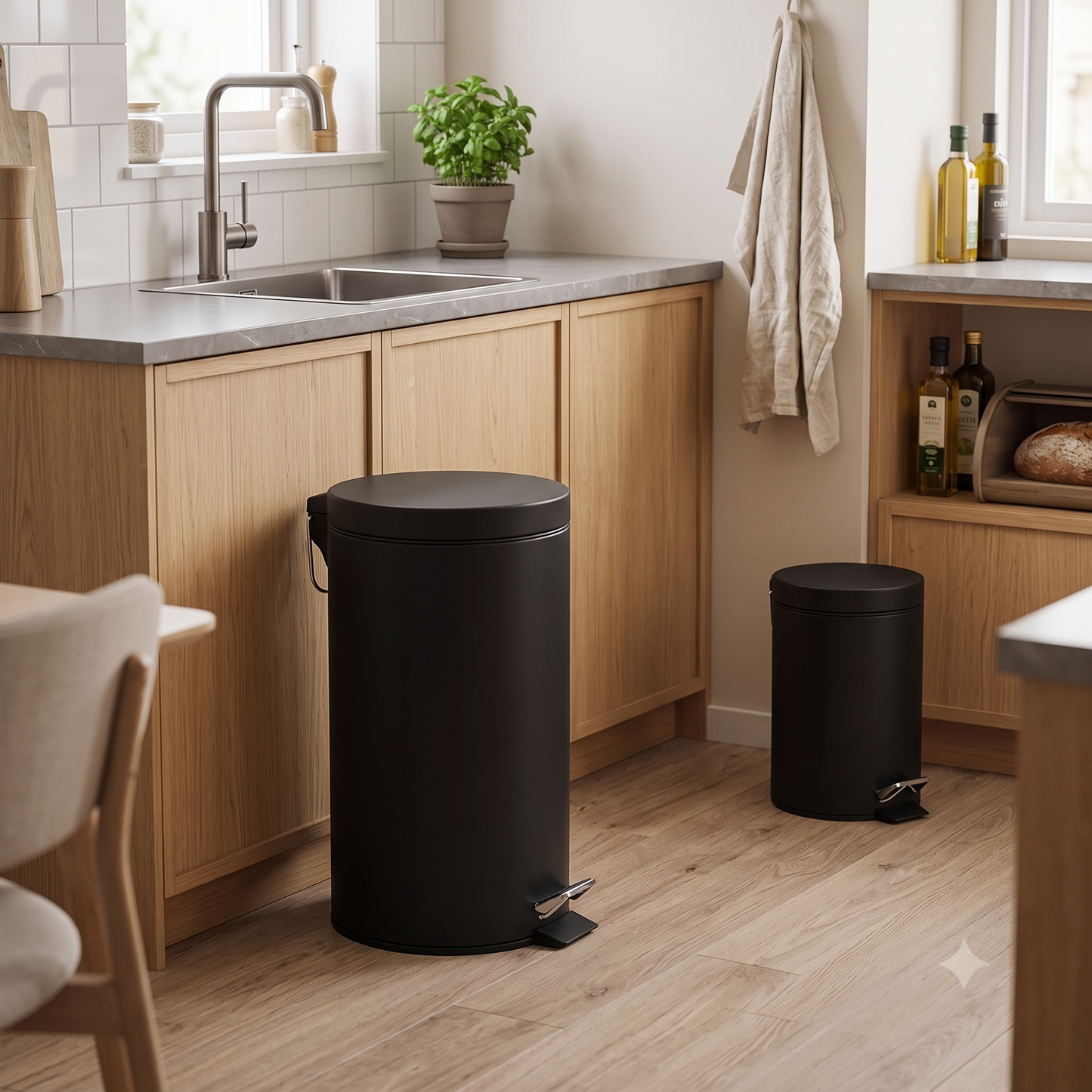 Set Cesto De Basura 3 Lts Y 12 Lts para Baño y Cocina Negro