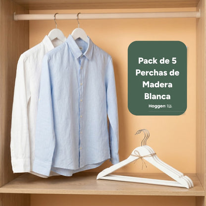 Perchas de Madera Blanca x 5 Unidades