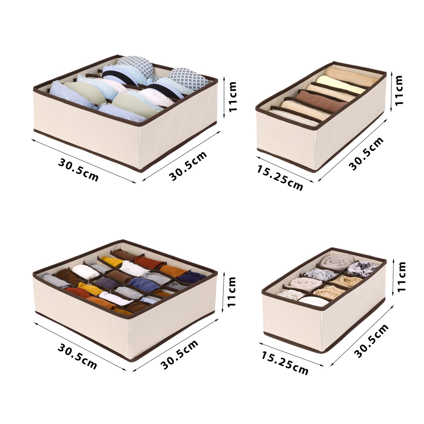 Set X4 Organizador Ropa Interior Separador Cajon Tela Beige