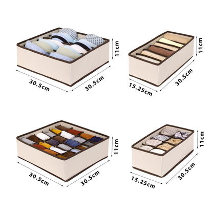 Set X4 Organizador Ropa Interior Separador Cajon Tela Beige