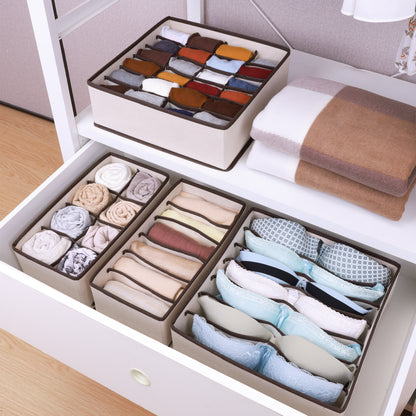 Set X4 Organizador Ropa Interior Separador Cajon Tela Beige