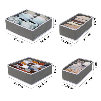 Set X4 Organizador Ropa Interior Separador Cajon Tela Gris
