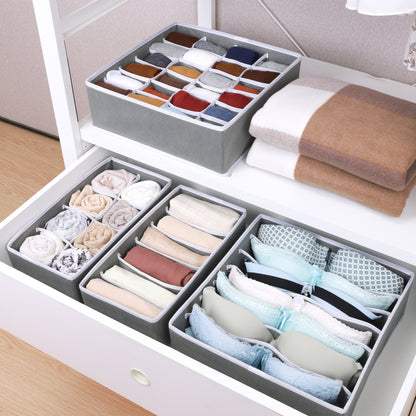 Set X4 Organizador Ropa Interior Separador Cajon Tela Gris