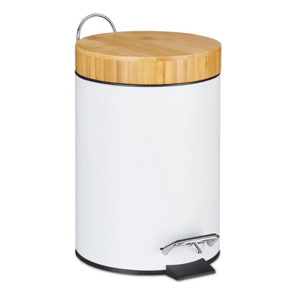 Cesto de Basura  Blanco Mate con Tapa Madera 3 Lts