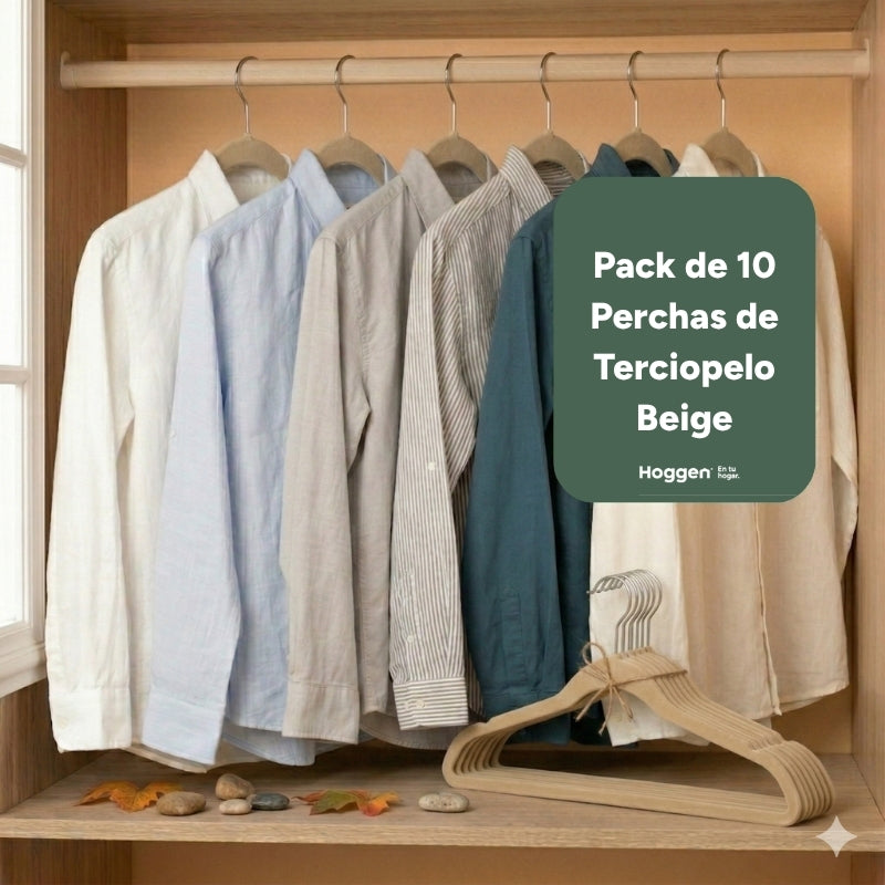 Perchas de Terciopelo Beige para Adultos x 10 Unidades