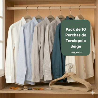 Perchas de Terciopelo Beige para Adultos x 10 Unidades