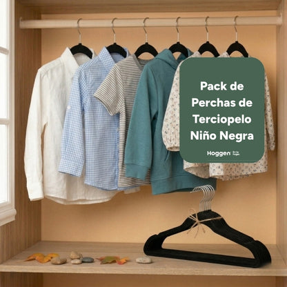 Perchas de Terciopelo Negro para Niños x 20 Unidades