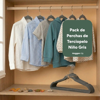 Perchas de Terciopelo Gris para Niños X 20 Unidades