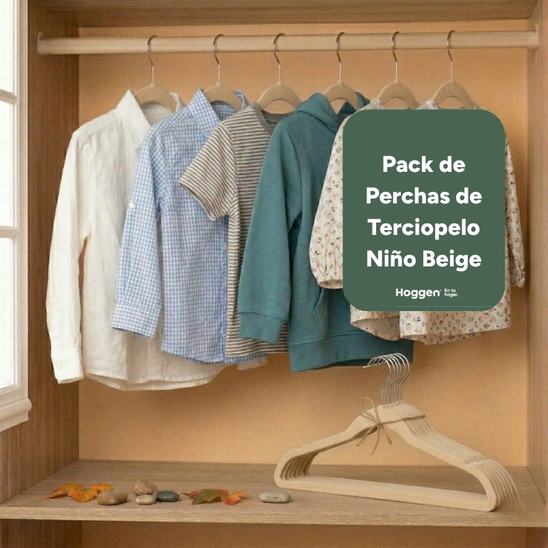 Perchas de Terciopelo Beige para Niños x 10 Unidades