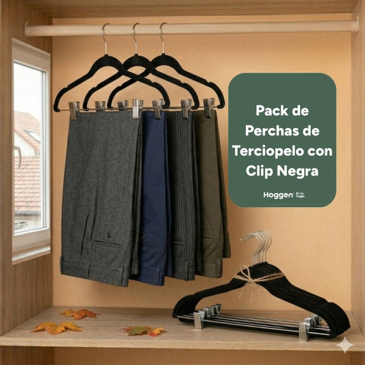 Perchas terciopelo adultos negra con clip x 5 unidades
